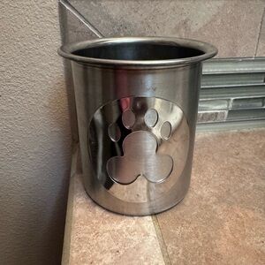 Pet Metal Treats Storage Canister Stainless Steel with Paw Print Jar Silver